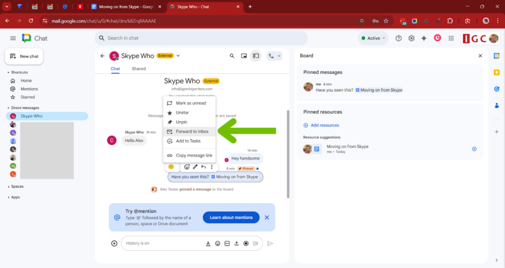 Forward To Inbox 1 - Google Chat - iGaming Content Services