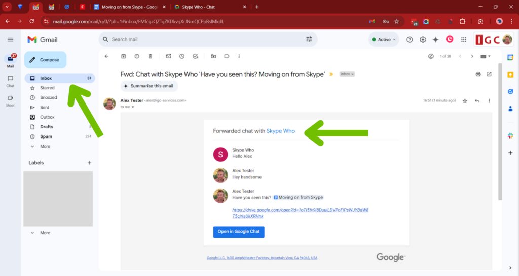 Forward To Inbox 2 - Google Chat - iGaming Content Services